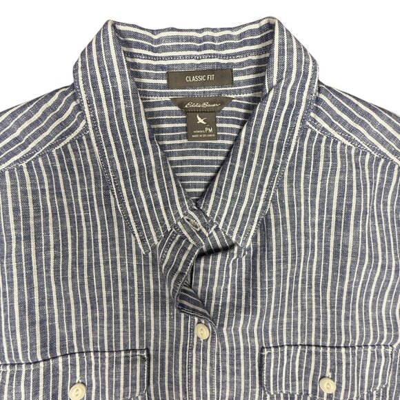 Women's EDDIE BAUER Classic Fit Linen Button Down Striped Shirt- Size PM - Picture 4 of 9